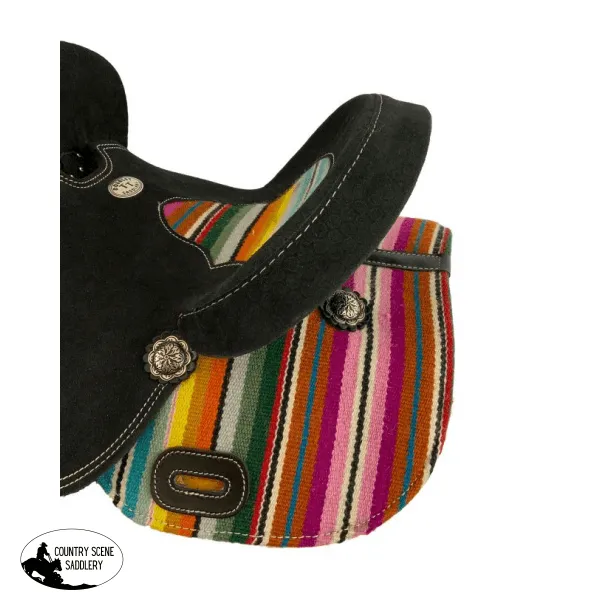 12"  Black roughout barrel saddle with wool serape saddle blanket inlay and skirts. Youth SEMI QH