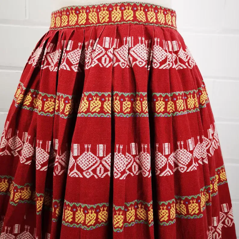 1950s Novelty Red and Yellow Patio Skirt, XS