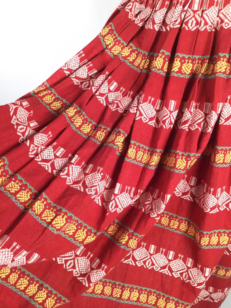 1950s Novelty Red and Yellow Patio Skirt, XS