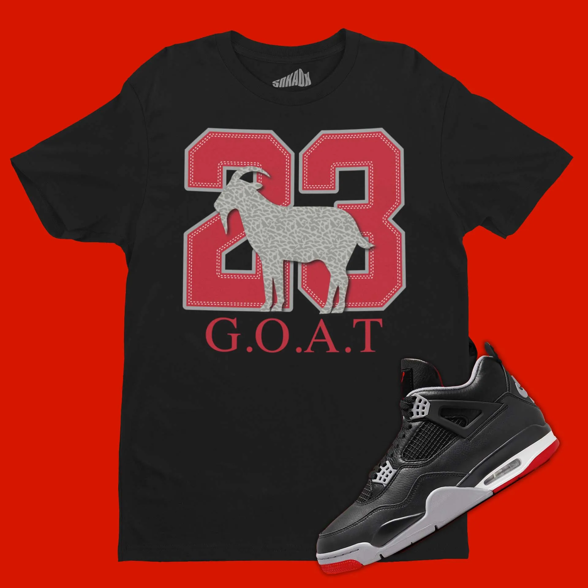 23 GOAT T-Shirt Matching Air Jordan 4 Bred Reimagined