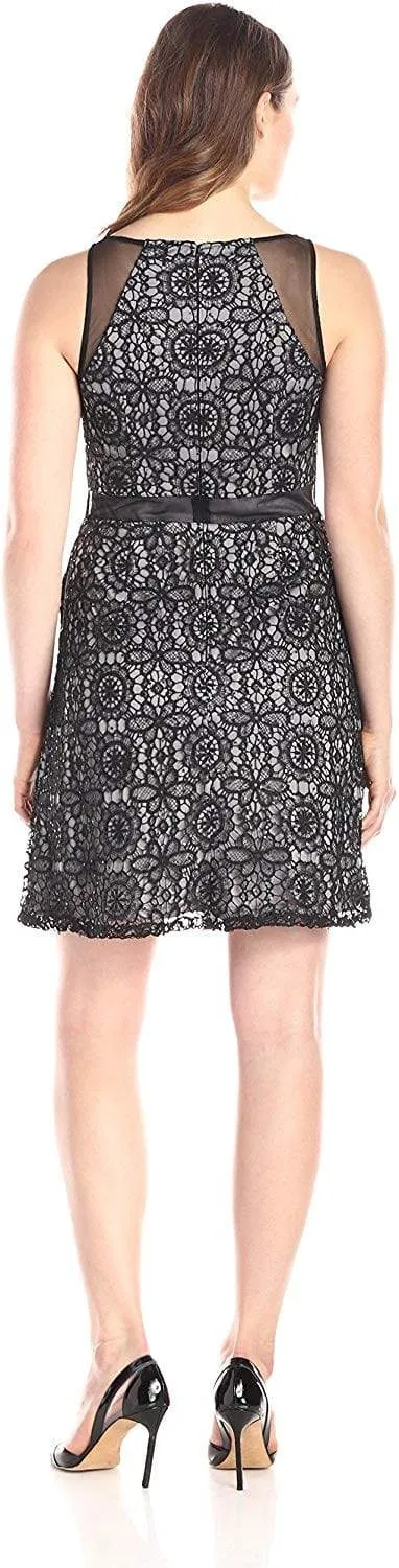 Adrianna Papell - 41908460 Sheer Accented Floral Crochet Lace Dress