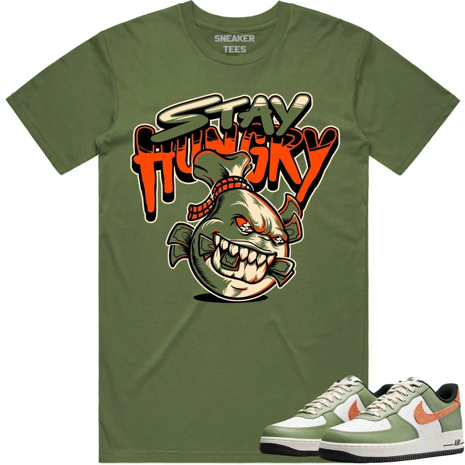 Air Force 1 Oil Green Shirt to Match - CELADON STAY HUNGRY