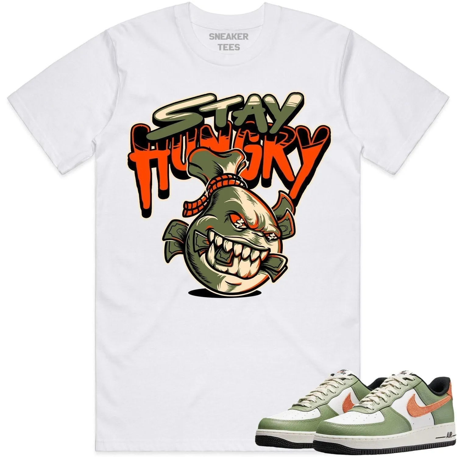 Air Force 1 Oil Green Shirt to Match - CELADON STAY HUNGRY