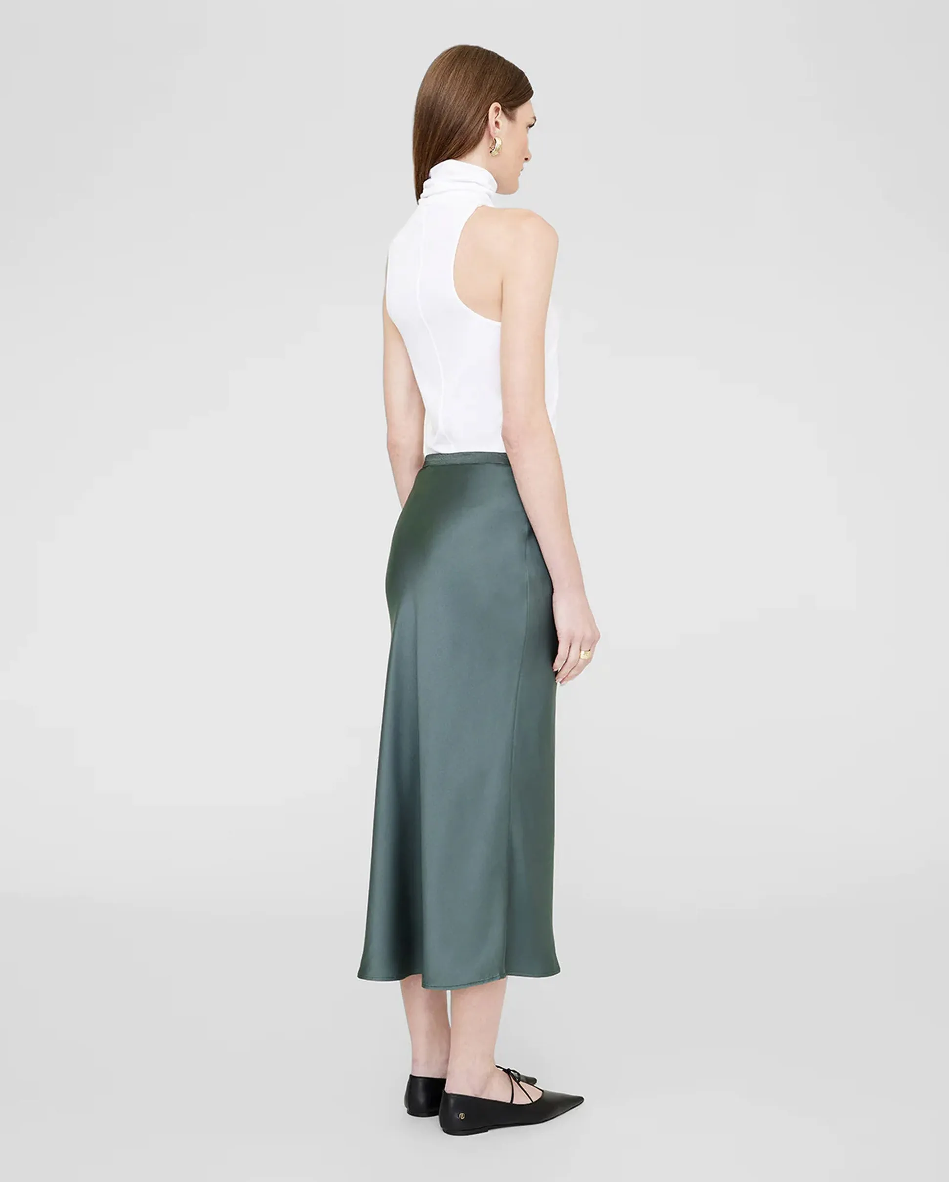 BAR SILK SKIRT / DARK SAGE