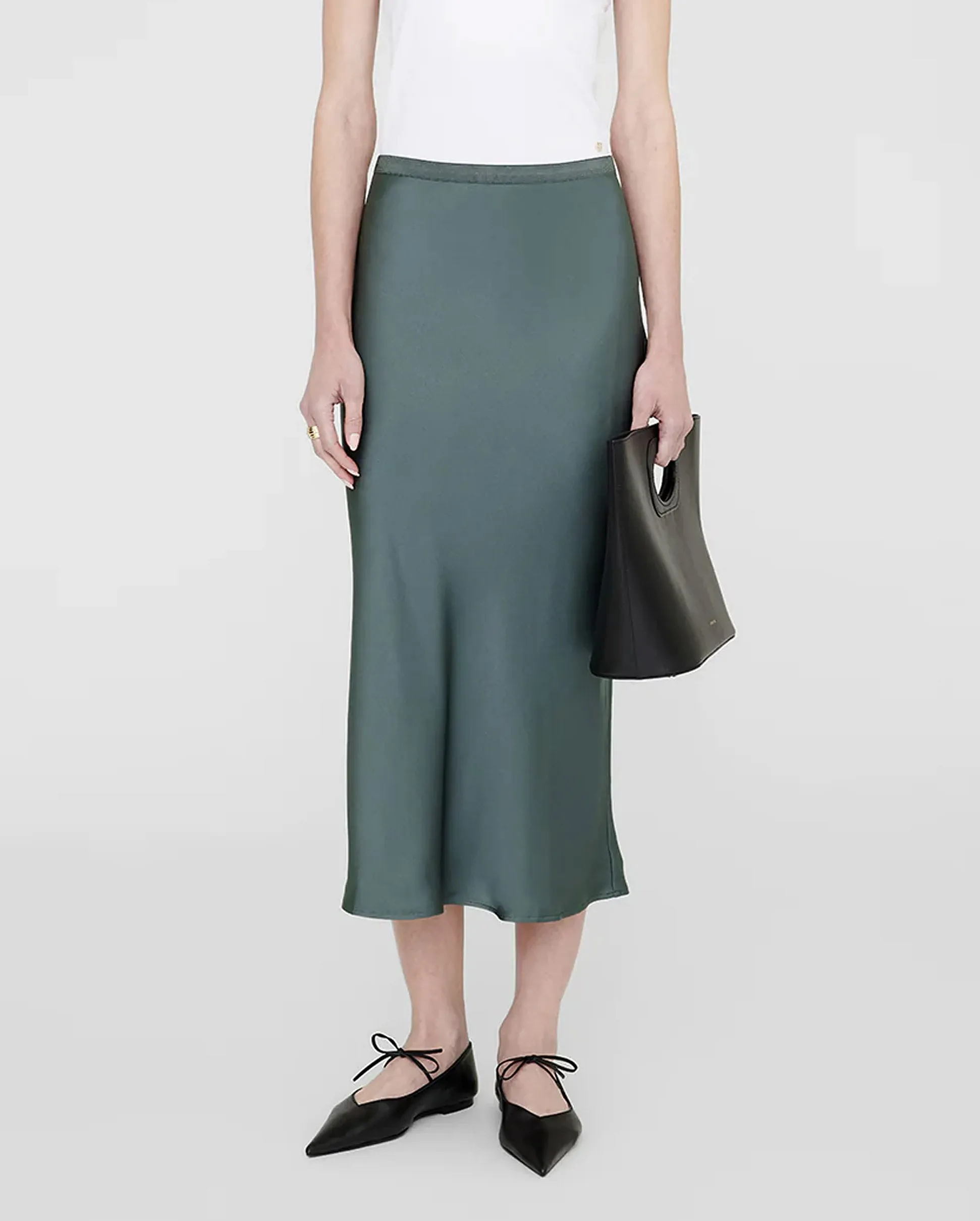 BAR SILK SKIRT / DARK SAGE