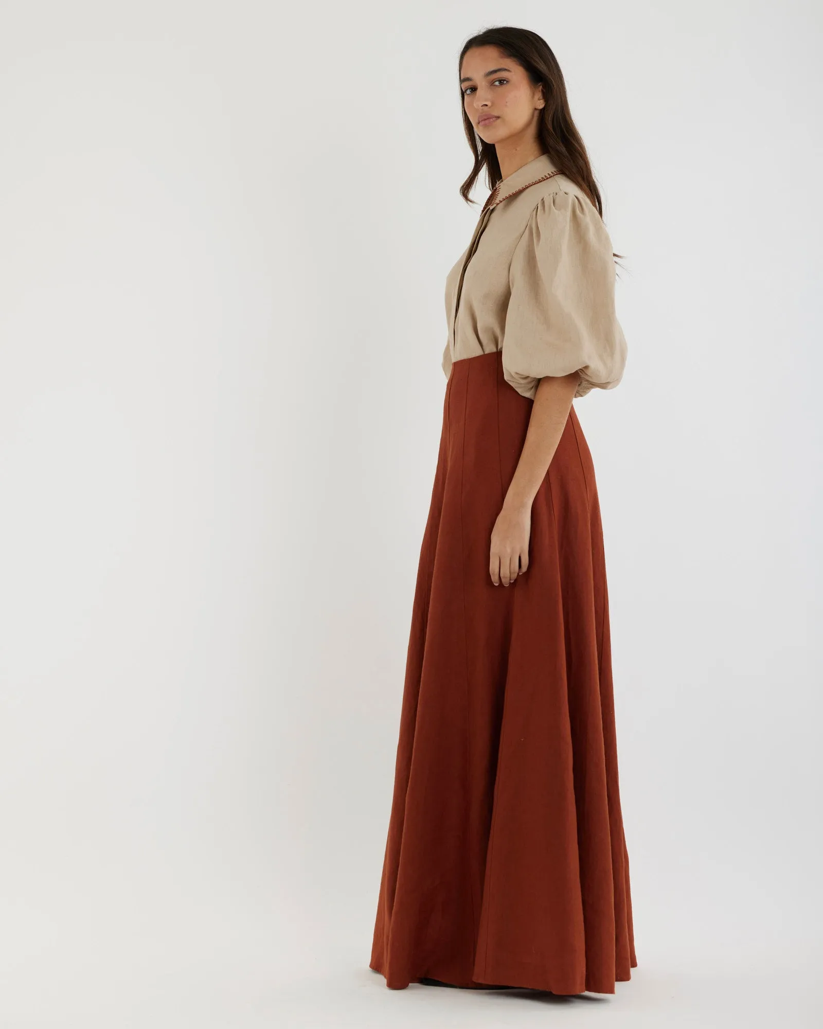 Beatrice Linen Maxi Skirt - Terracotta