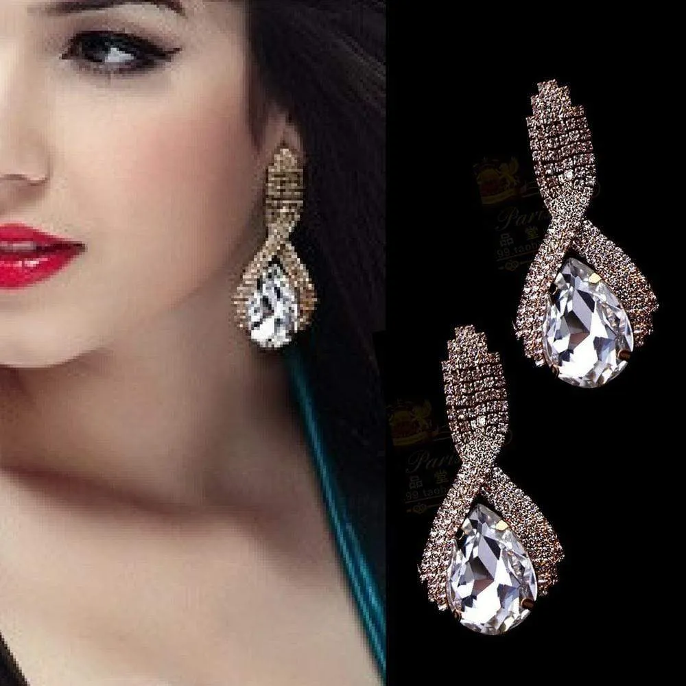 Big Drops of Gold Gem Statement Earrings