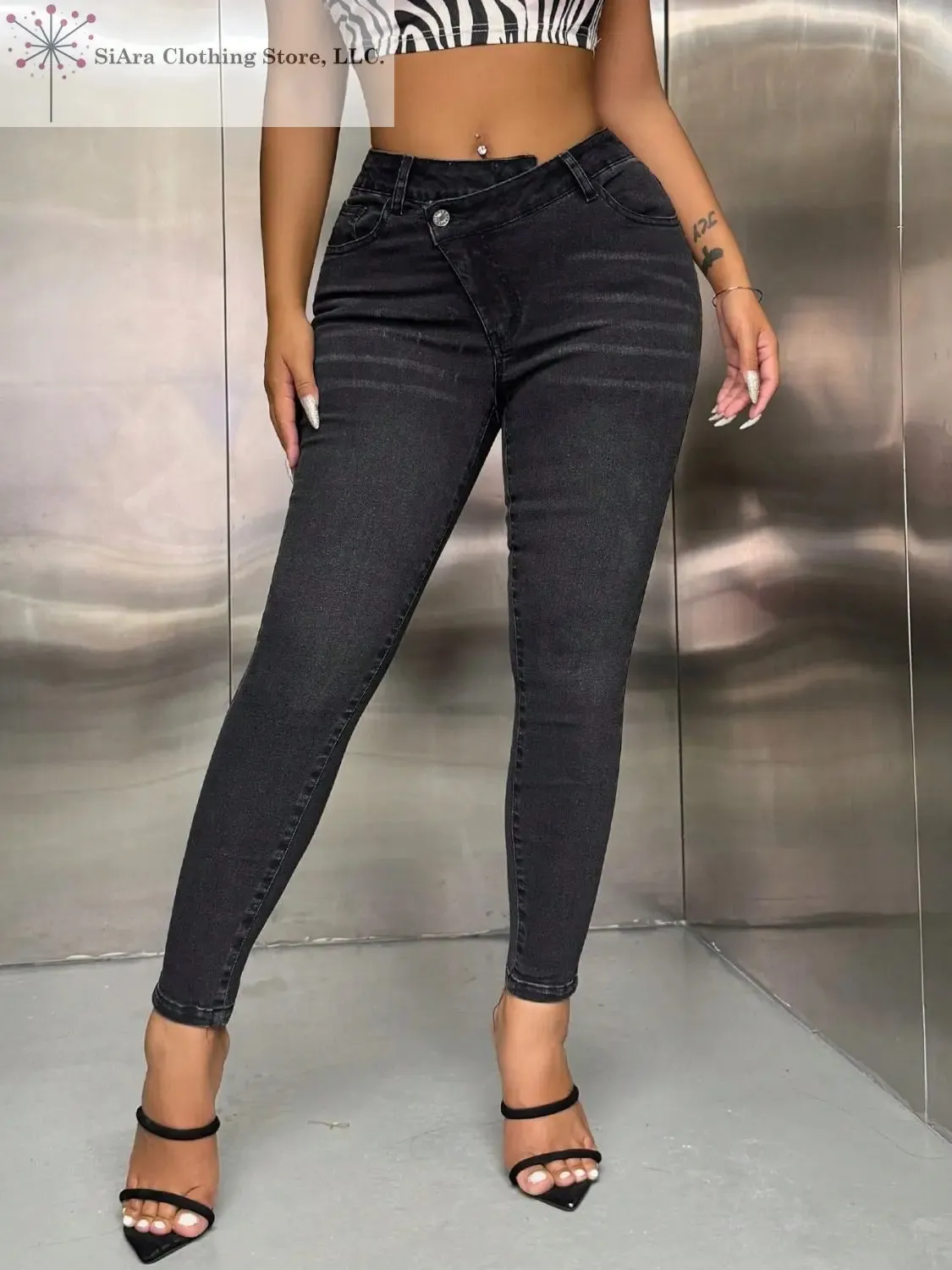 Black Jeans Asymetric Waist