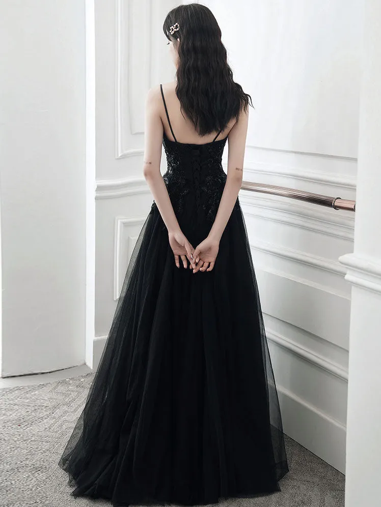 Black Long Prom Dresses, Aline Black Formal Graduation Dresses