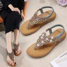 Boho Chic Colorful Stone and Rhinestone Ankle Sandals