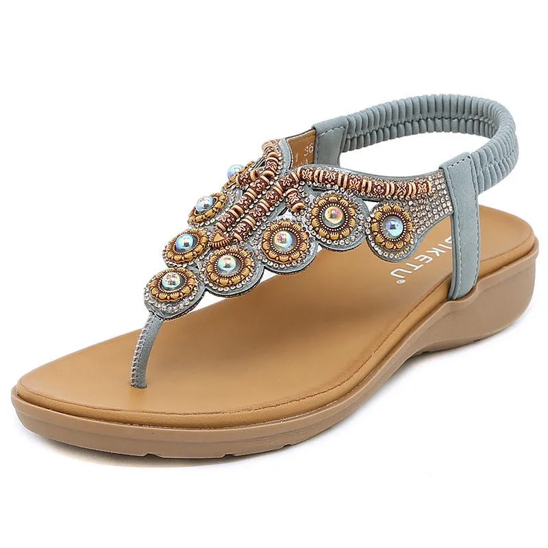 Boho Chic Colorful Stone and Rhinestone Ankle Sandals