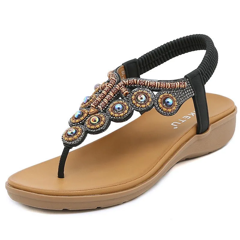 Boho Chic Colorful Stone and Rhinestone Ankle Sandals