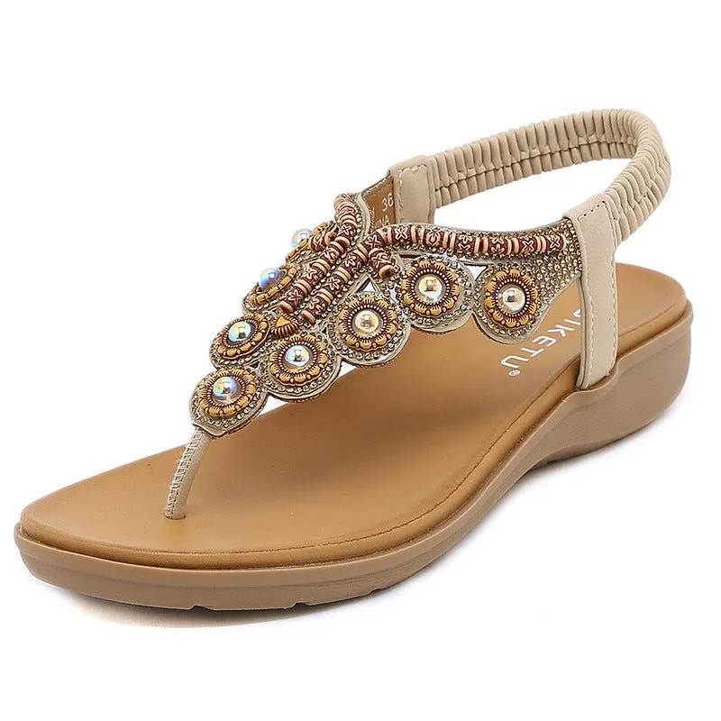 Boho Chic Colorful Stone and Rhinestone Ankle Sandals