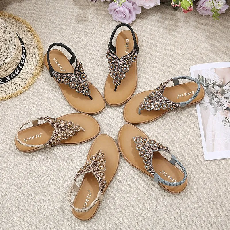 Boho Chic Colorful Stone and Rhinestone Ankle Sandals