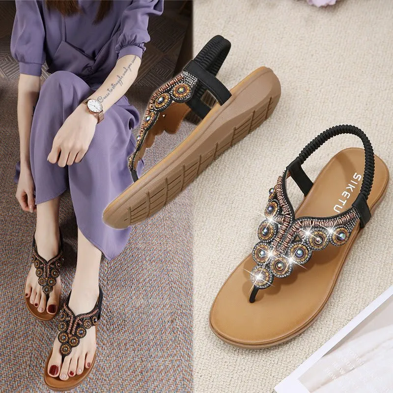 Boho Chic Colorful Stone and Rhinestone Ankle Sandals