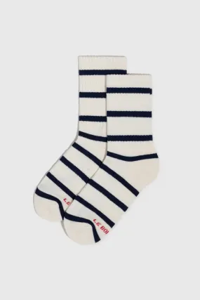 Boyfriend Socks - Ivory Navy Stripe