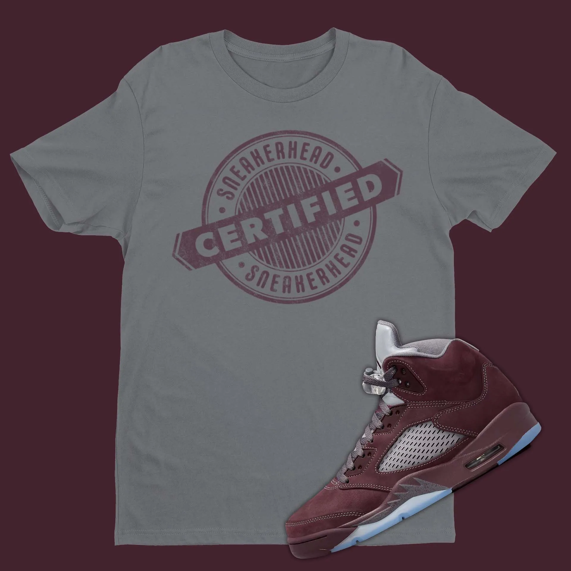 Certified Authentic T-Shirt Matching Air Jordan 5 Burgundy