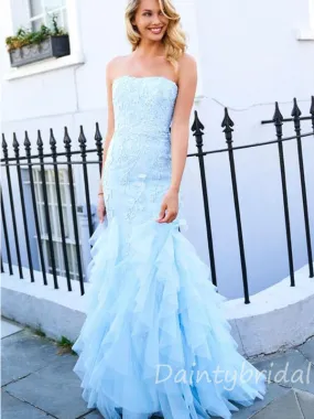 Charming Straight Tulle Mermaid Long Prom Dresses Evening Dresses.DB10371