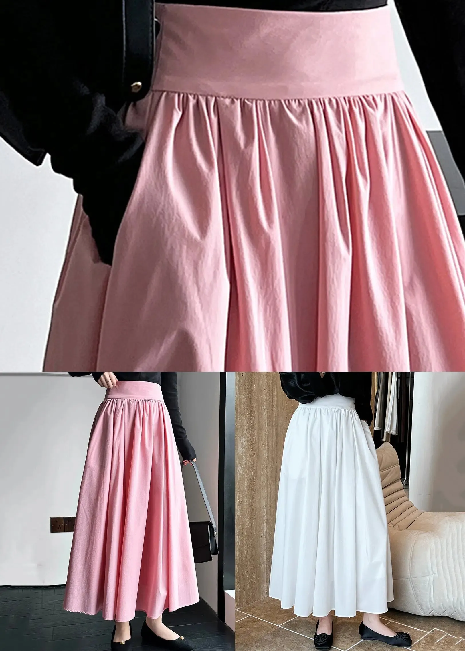 Chic Pink Zippered High Waist Cotton Skirts Spring CG1047