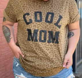 {COOL MOM} Black Puff Leopard Crew Neck Tee