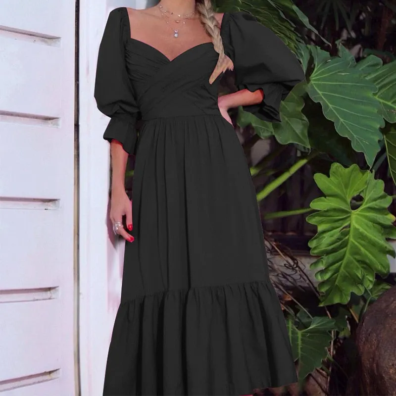 Criss Cross Lantern Sleeve Maxi Dress