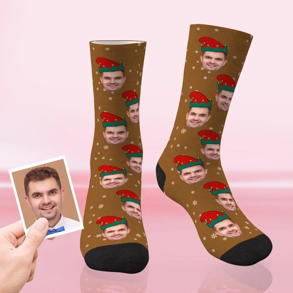 Custom Christmas Socks Personalised Face Funny Socks - Christmas Elf