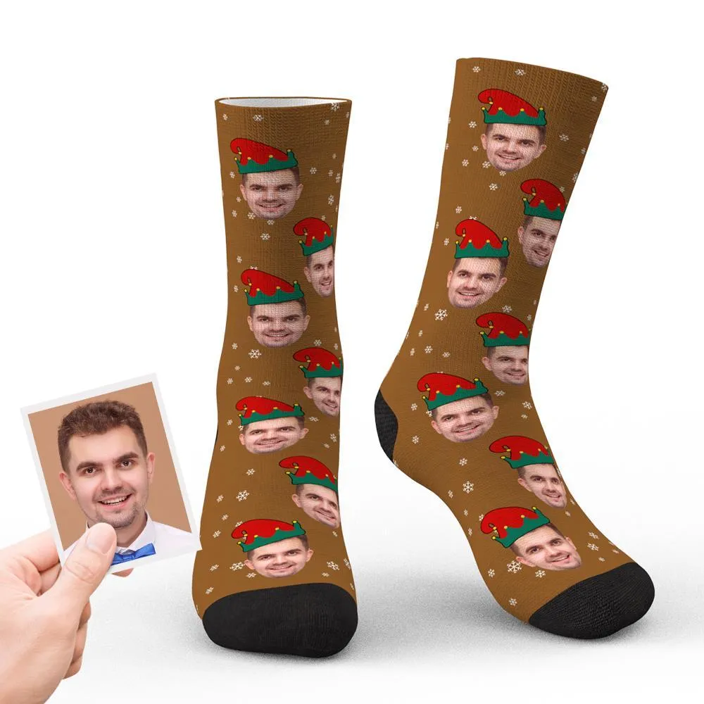 Custom Christmas Socks Personalised Face Funny Socks - Christmas Elf