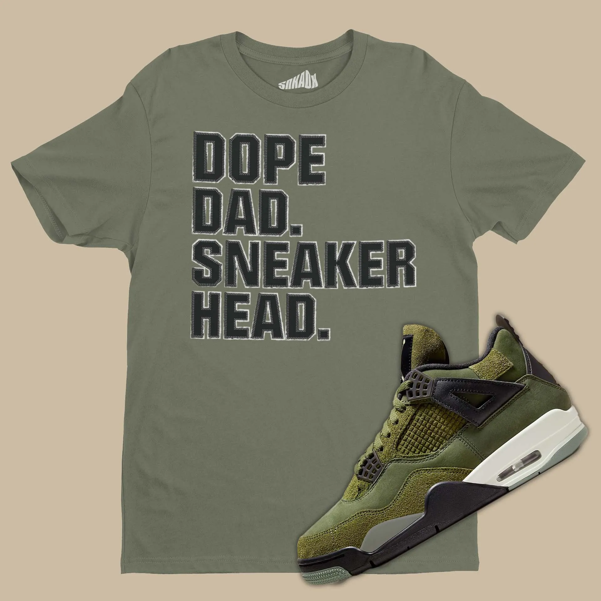 Dope Dad Sneakerhead T-Shirt Matching Air Jordan 4 Craft Medium Olive