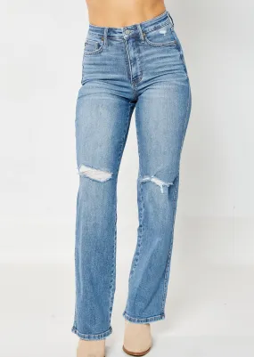 FINAL SALE - Judy Blue Distressed Knee Straight Jeans