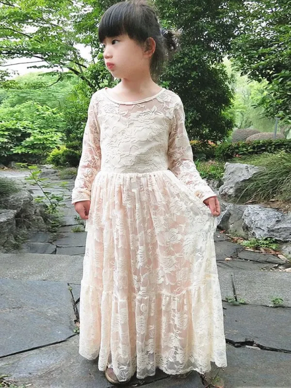 Flower Girl Dresses Long Sleeves Sash Kids Party Dresses