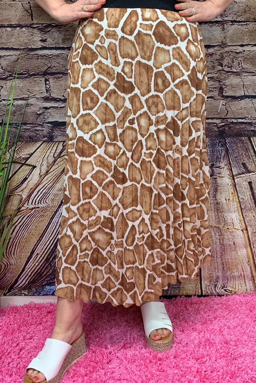 GALE Giraffe Print Pleated Skirt