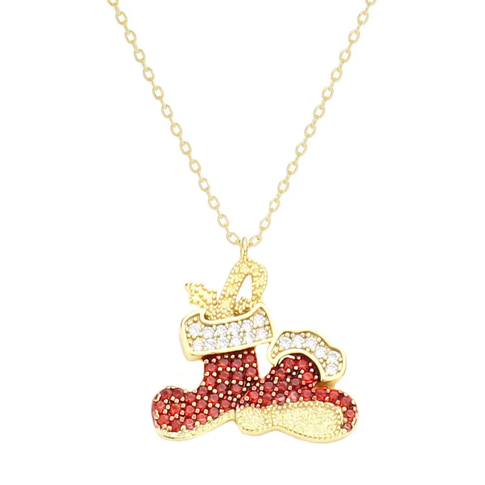 Gold Dipped CZ Christmas Socks Pendant Necklace