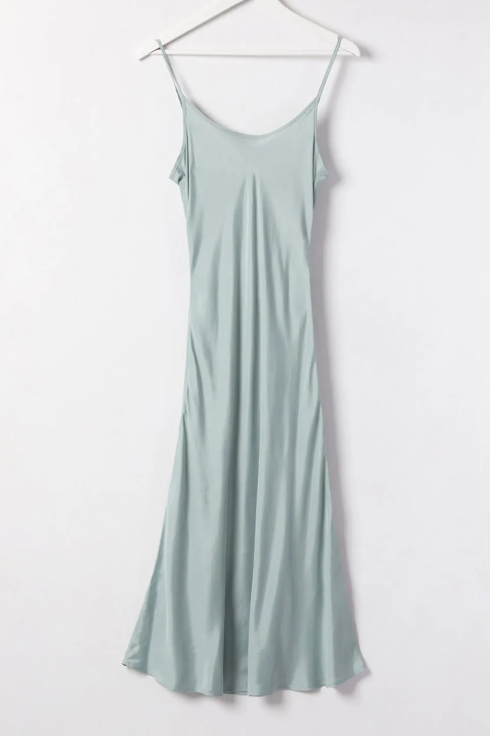 Golden Hour Sea Green Cupro Bias Slip Midi Dress