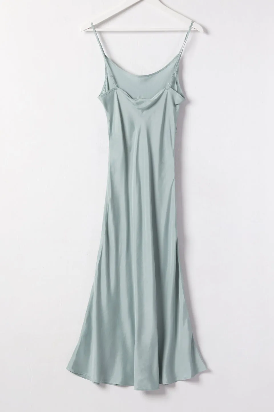 Golden Hour Sea Green Cupro Bias Slip Midi Dress