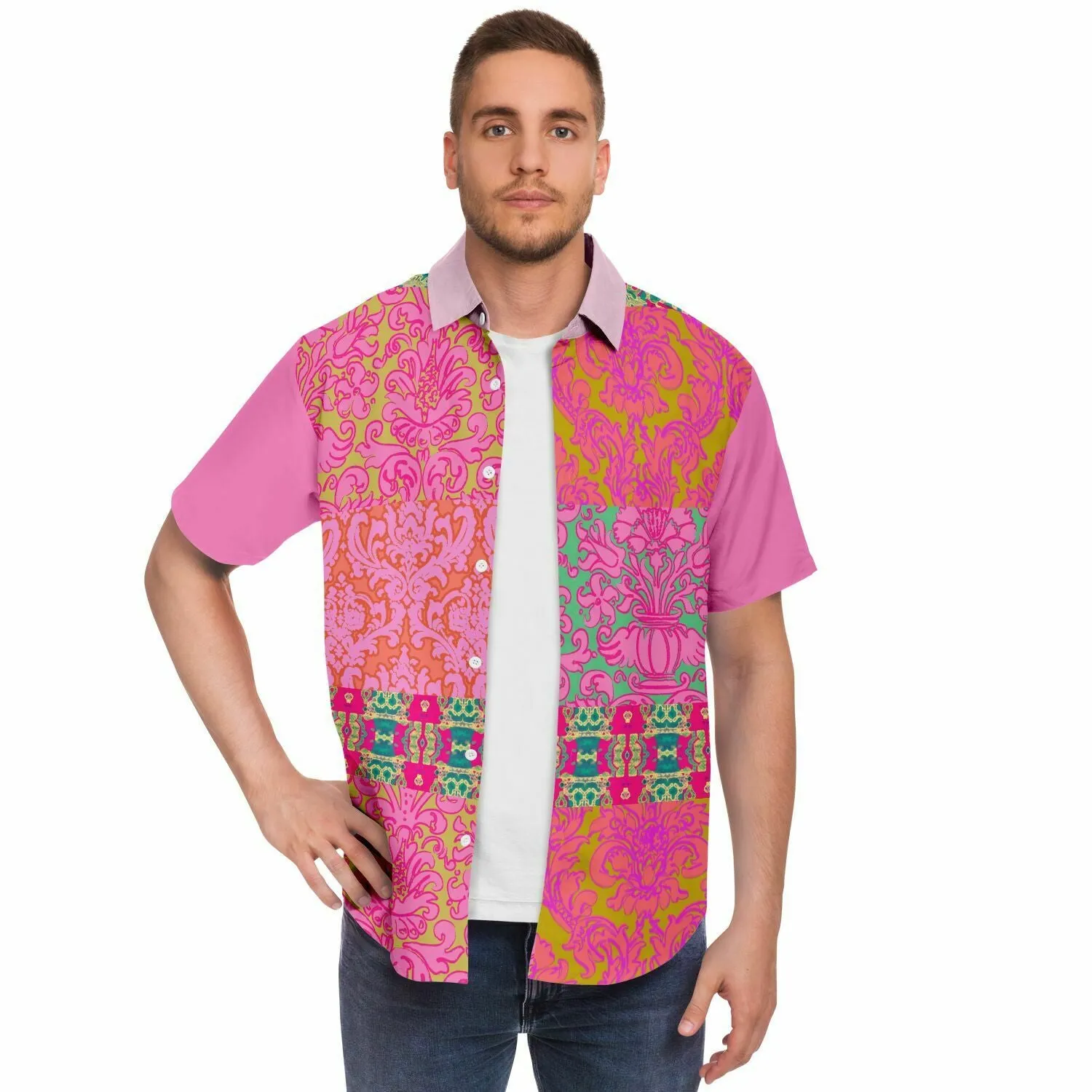 Gypsy Beat Indian Floral Short Sleeve Button Down Shirt