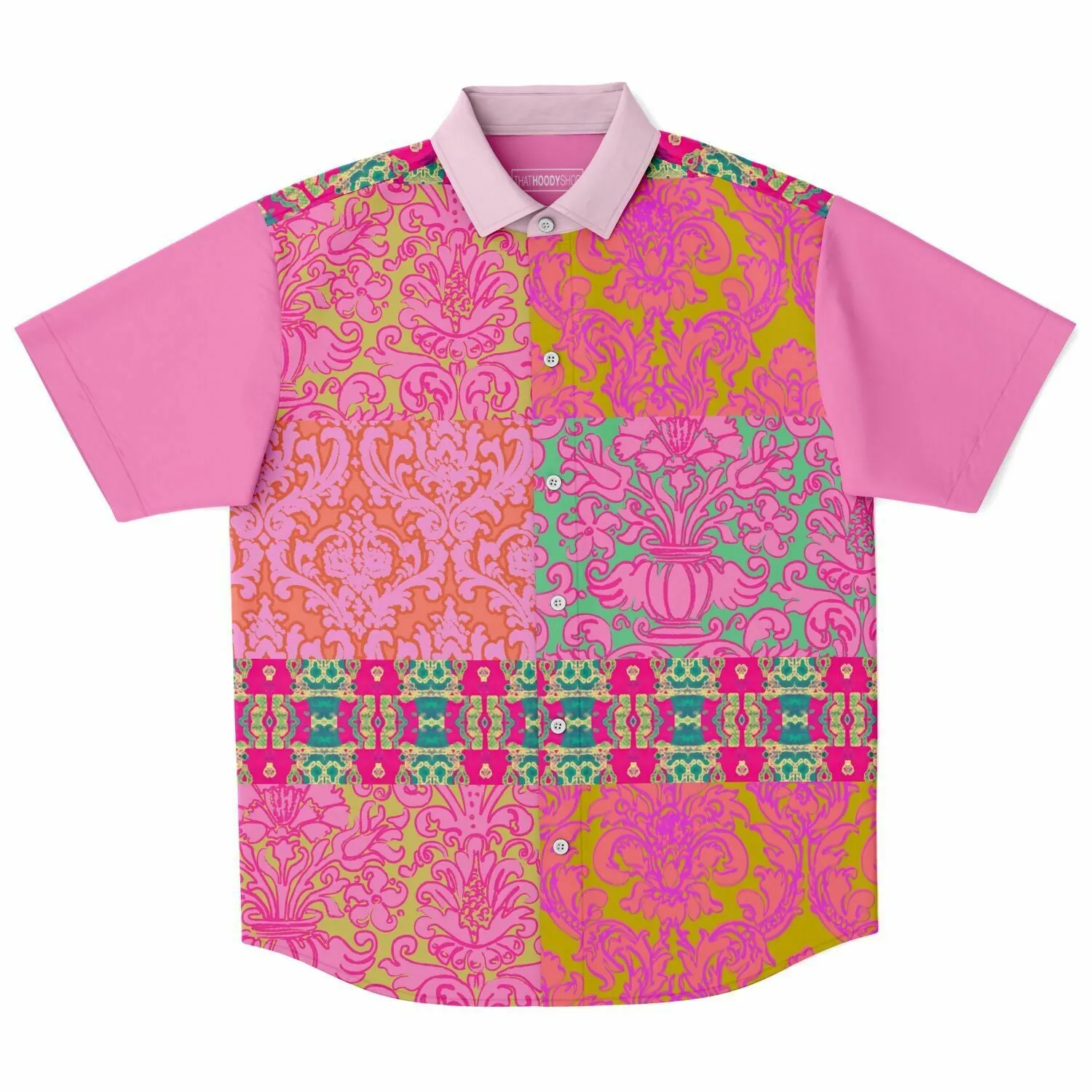 Gypsy Beat Indian Floral Short Sleeve Button Down Shirt