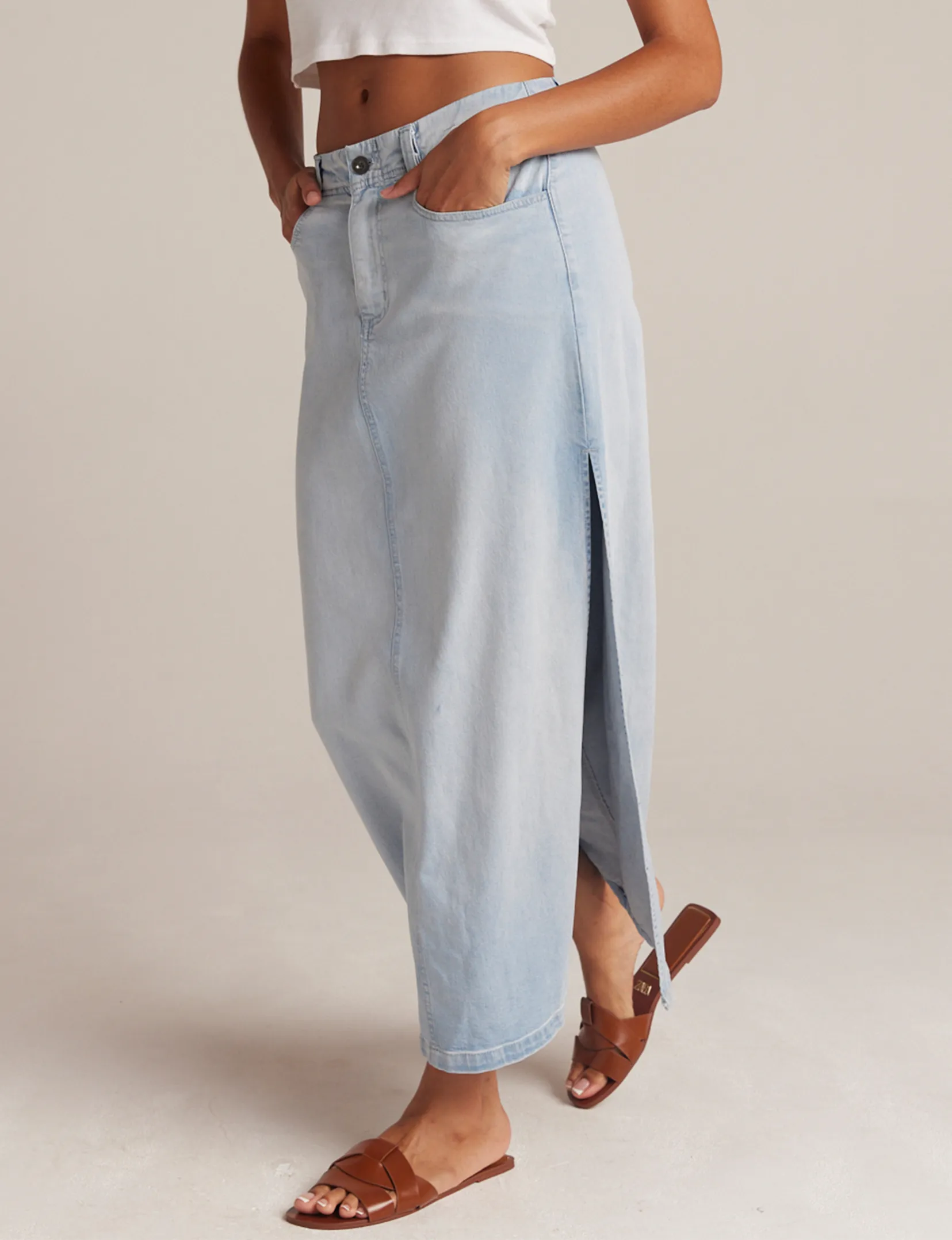 Indigo Side Slit Maxi Skirt, Ocean Mist