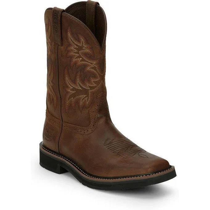 Justin Men's Driller 11" Square Toe Western Work Boot -Brown- SE4681