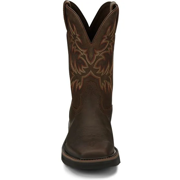 Justin Men's Driller 11" Square Toe Western Work Boot -Brown- SE4681