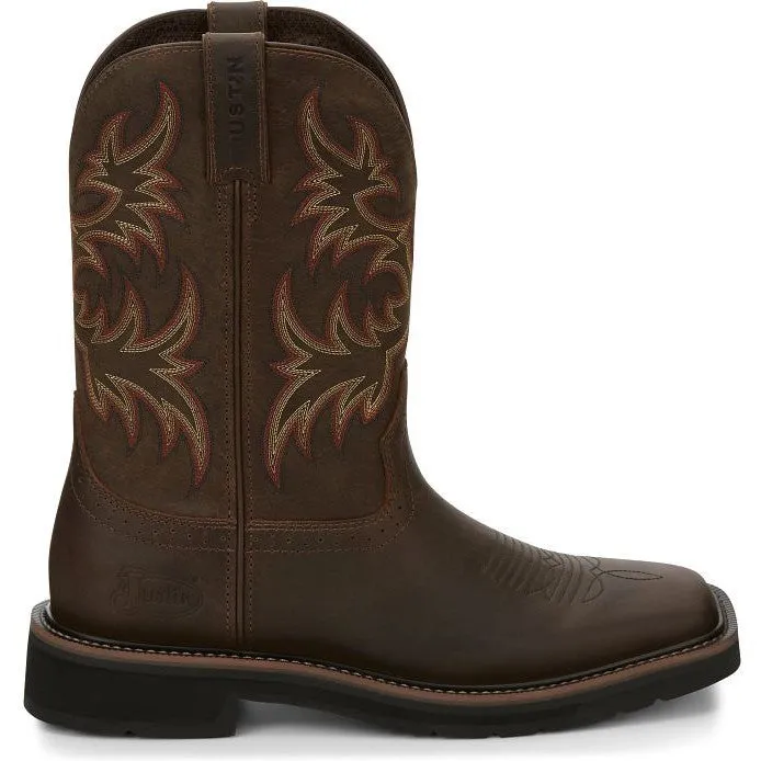 Justin Men's Driller 11" Square Toe Western Work Boot -Brown- SE4681