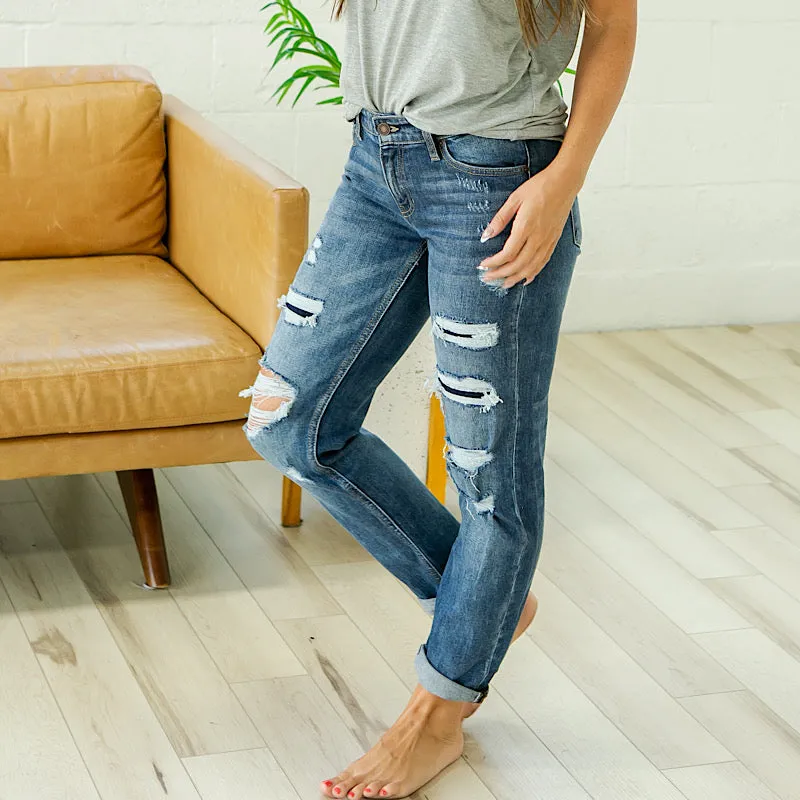 KanCan Flaunt It Distressed Patched Boyfriend Jeans FINAL SALE