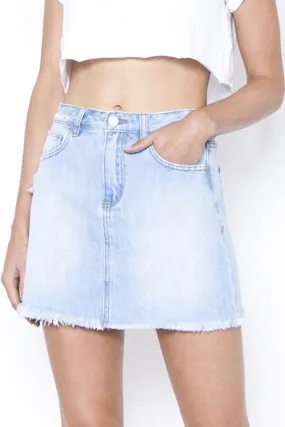 Kick High Rise Mid Thigh Light Blue Mini Denim Skirt