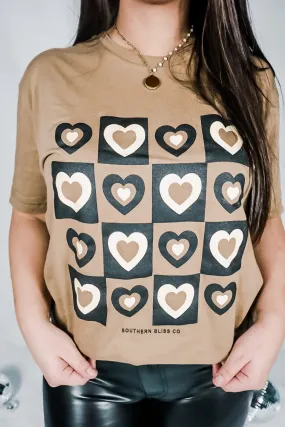 {LOTS OF LOVE} Hearts Camel Crew Neck Tee