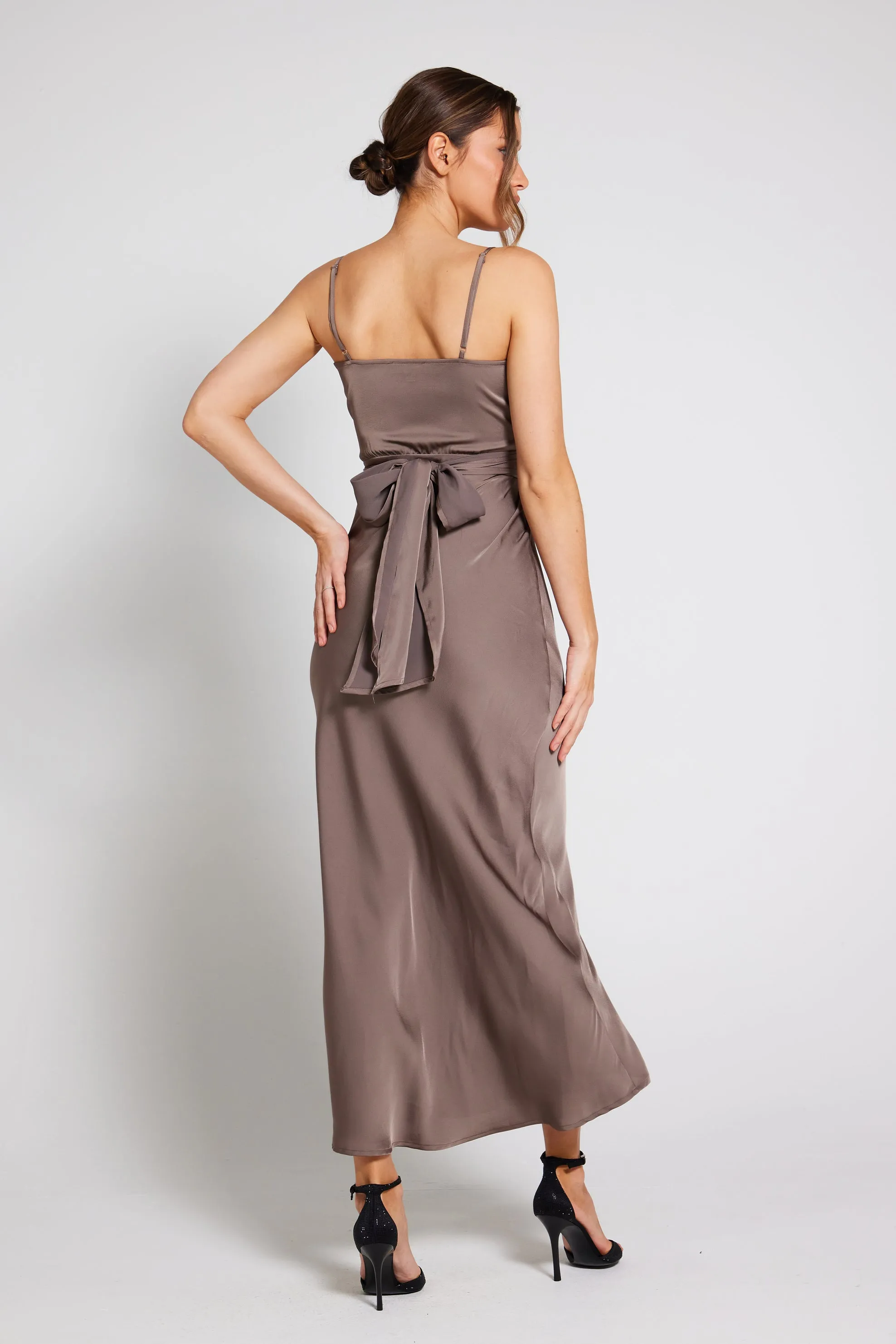 Louisa Tie Waist Cami Wrap Maxi Dress - Taupe