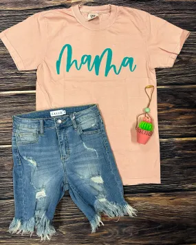 {MAMA, YOU'RE A PEACH} Mint Puff Peach Crew Neck Tee