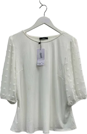 M&Co White 3/4 Sleeve Textured Top UK 20