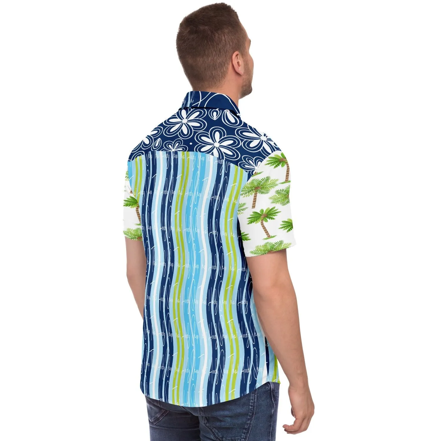 Mykonos Striped Graffiti Print Short Sleeve Button Down Shirt