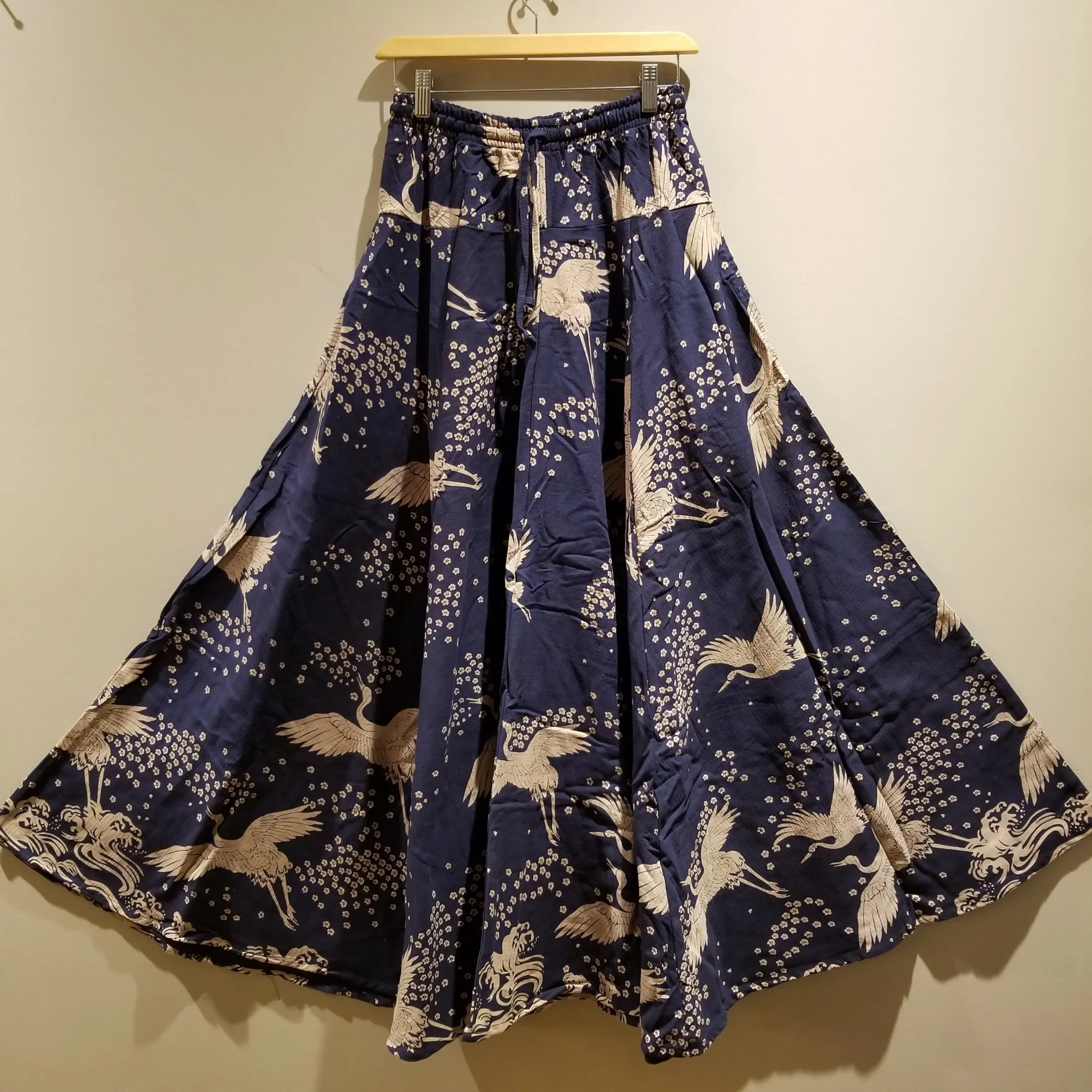 Navy Blue Crane Sakura 8 panel Long Skirts