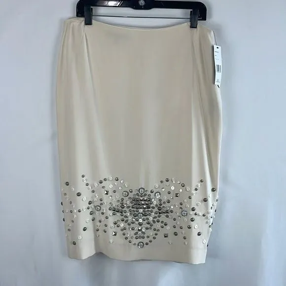 NWT Lafayette148 Cream w Beads Silk Skirt