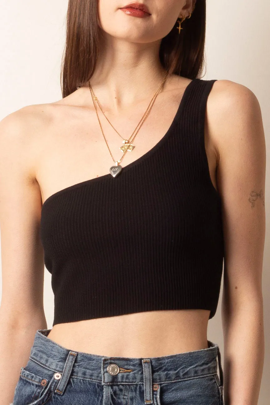 One Shoulder Fitted Crop - Black